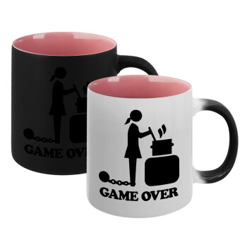 Woman Game Over, Κούπα Μαγική εσωτερικό ΡΟΖ, κεραμική 330ml που αλλάζει χρώμα με το ζεστό ρόφημα (1 τεμάχιο)