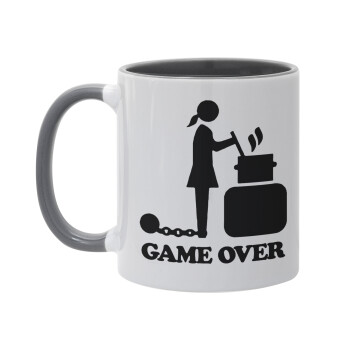 Woman Game Over, Κούπα χρωματιστή γκρι, κεραμική, 330ml