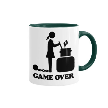 Woman Game Over, Κούπα χρωματιστή πράσινη, κεραμική, 330ml