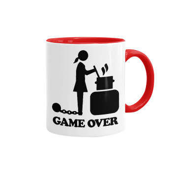 Woman Game Over, Κούπα χρωματιστή κόκκινη, κεραμική, 330ml