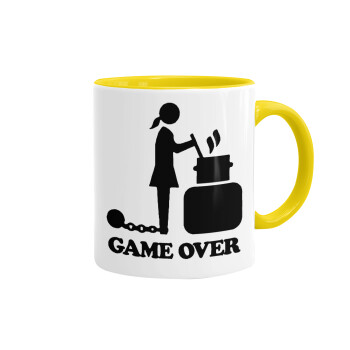 Woman Game Over, Κούπα χρωματιστή κίτρινη, κεραμική, 330ml