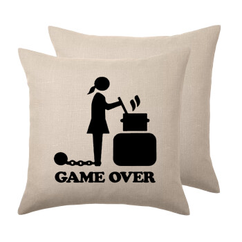 Woman Game Over, Μαξιλάρι καναπέ ΛΙΝΟ 40x40cm περιέχεται το  γέμισμα