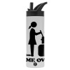 Metallic thermos bottle with straw & handle, stainless steel (Stainless steel 304), double-walled, 600ml.