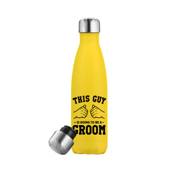 This Guy is going to be a GROOM, Yellow Stainless Steel Metallic Thermos, double-walled, 500ml