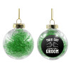 Transparent Christmas tree ball ornament with green filling 8cm