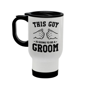 This Guy is going to be a GROOM, Stainless steel travel mug with lid, double wall white 450ml