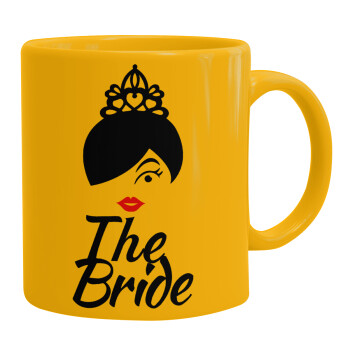 The Bride red kiss, Ceramic coffee mug yellow, 330ml