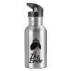 Water bottle Silver with straw, stainless steel 600ml