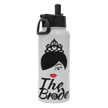 The Bride red kiss, Metal mug thermo White with Straw and Spout Lid (Stainless steel), double wall, 950ml