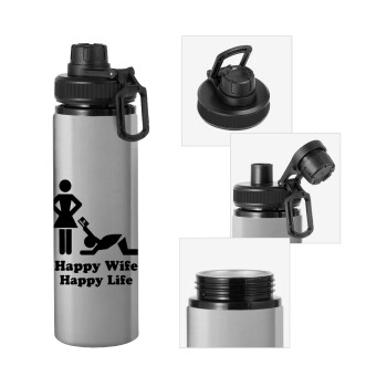 Happy Wife, Happy Life, Metallic water bottle with safety cap, 850ml aluminum