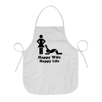 Happy Wife, Happy Life, Chef Apron Short Full Length Adult (63x75cm)
