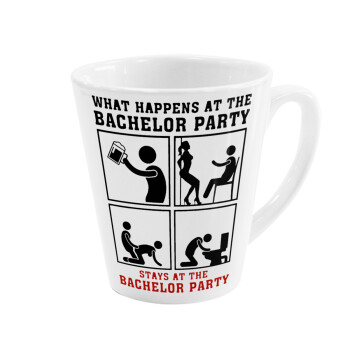 What happens at the bachelor party, stays at the bachelor party!, Κούπα κωνική Latte Λευκή, κεραμική, 300ml