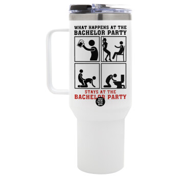 What happens at the bachelor party, stays at the bachelor party!, Mega Tumbler με καπάκι, διπλού τοιχώματος (θερμό) 1,2L