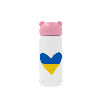 UKRAINE heart, Pink stainless steel thermal flask, 320ml