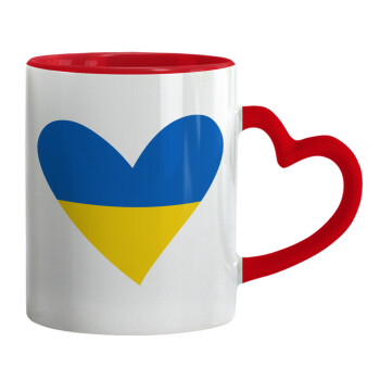 UKRAINE heart, Mug heart red handle, ceramic, 330ml