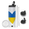 Travel Tumbler 2 Lids, with metal straw & cleaning brush (Stainless steel 304 Food grade, BPA free, 600ml)