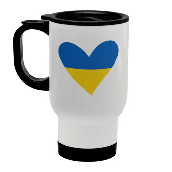 UKRAINE heart, Stainless steel travel mug with lid, double wall white 450ml