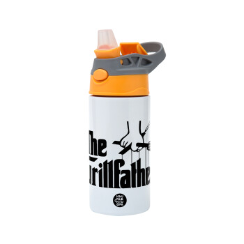 The Grillfather, Children's hot water bottle, stainless steel, with safety straw, Orange/Grey (360ml) BPA-FREE