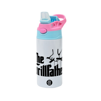 The Grillfather, Children's hot water bottle, stainless steel, with safety straw, Pink/BlueCiel (360ml) BPA FREE