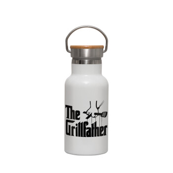 The Grillfather, Metallic thermos (Stainless steel) White with wooden lid (bamboo), double-walled, 350ml