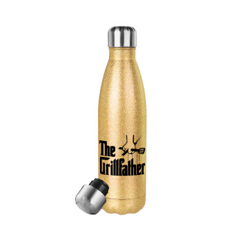 The Grillfather, Glitter gold stainless steel thermos bottle, double-walled, 500ml