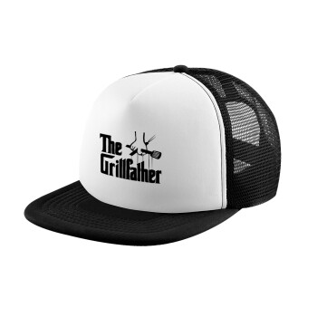 The Grillfather, Adult Soft Trucker Hat with Black/White Mesh (POLYESTER, ADULT, UNISEX, ONE SIZE)