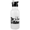 White water bottle with straw, stainless steel 600ml