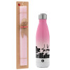 Easter Set, Metallic pink/white (Stainless steel) thermos, double-walled, 500ml & aromatic flat Easter candle (30cm) (PINK)