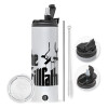 Travel Tumbler 2 Lids, with metal straw & cleaning brush (Stainless steel 304 Food grade, BPA free, 600ml)