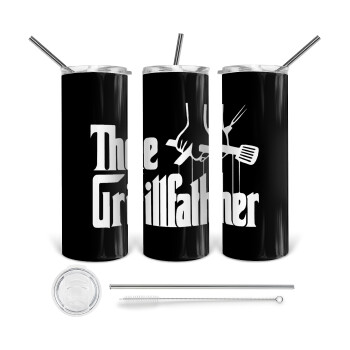 The Grillfather, Tumbler ποτήρι θερμό από ανοξείδωτο ατσάλι 600ml, με μεταλλικό καλαμάκι & βούρτσα καθαρισμού