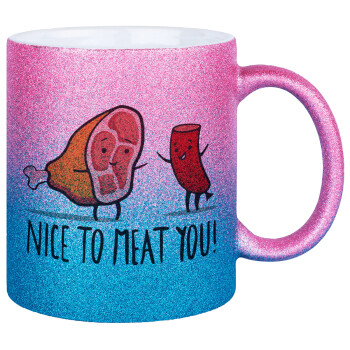 Nice to MEAT you, Κούπα Χρυσή/Μπλε Glitter, κεραμική, 330ml