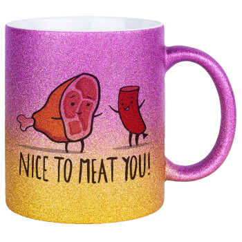 Nice to MEAT you, Κούπα Χρυσή/Ροζ Glitter, κεραμική, 330ml