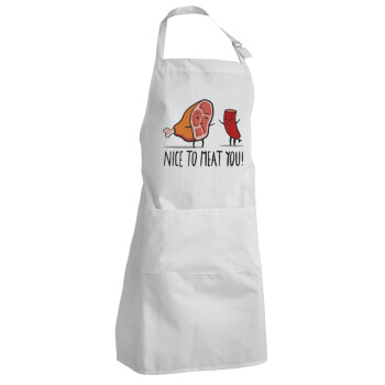 Nice to MEAT you, Adult Chef Apron (with sliders and 2 pockets)