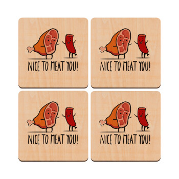 Nice to MEAT you, ΣΕΤ x4 Σουβέρ ξύλινα τετράγωνα plywood (9cm)