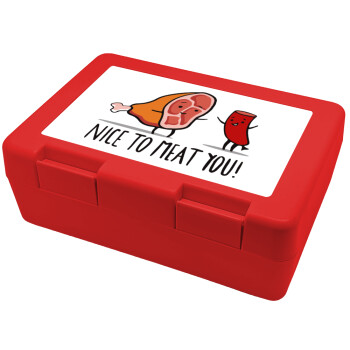 Nice to MEAT you, Children's cookie container RED 185x128x65mm (BPA free plastic)
