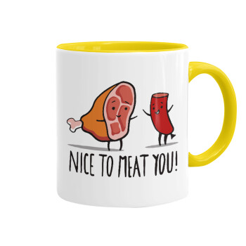 Nice to MEAT you, Κούπα χρωματιστή κίτρινη, κεραμική, 330ml