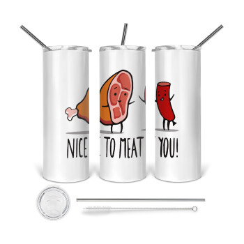 Nice to MEAT you, 360 Eco friendly ποτήρι θερμό (tumbler) από ανοξείδωτο ατσάλι 600ml, με μεταλλικό καλαμάκι & βούρτσα καθαρισμού