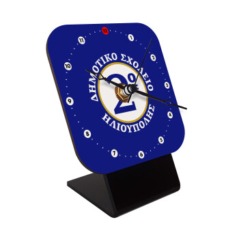 Έμβλημα Σχολικό μπλε/χρυσό, Επιτραπέζιο ρολόι ξύλινο με δείκτες (10cm)