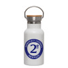 Metallic thermos (Stainless steel) White with wooden lid (bamboo), double-walled, 350ml