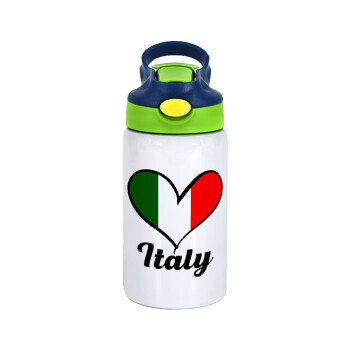 Italy flag, Children's hot water bottle, stainless steel, with safety straw, green, blue (350ml)