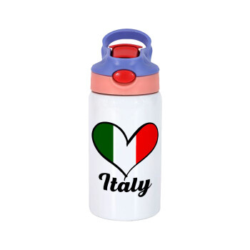 Italy flag, Παιδικό παγούρι θερμό, ανοξείδωτο, με καλαμάκι ασφαλείας, ροζ/μωβ (350ml)