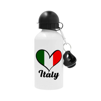 Italy flag, Metal water bottle, White, aluminum 500ml