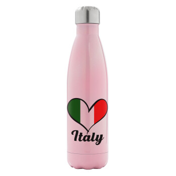 Italy flag, Metal mug thermos Pink Iridiscent (Stainless steel), double wall, 500ml