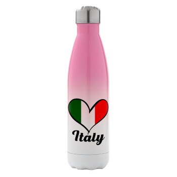 Italy flag, Metal mug thermos Pink/White (Stainless steel), double wall, 500ml