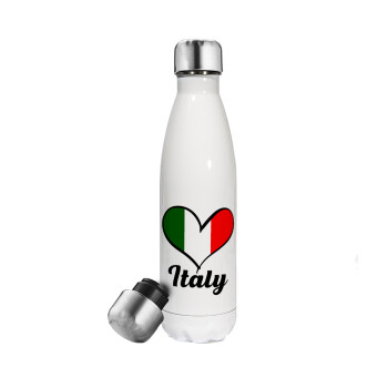 Italy flag, Μεταλλικό παγούρι θερμός Λευκό (Stainless steel), διπλού τοιχώματος, 500ml