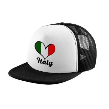 Italy flag, Καπέλο παιδικό Soft Trucker με Δίχτυ ΜΑΥΡΟ/ΛΕΥΚΟ (POLYESTER, ΠΑΙΔΙΚΟ, ONE SIZE)