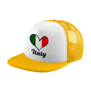 Italy flag, Adult Soft Trucker Hat with Yellow/White Mesh (POLYESTER, ADULT, UNISEX, ONE SIZE)