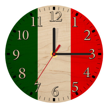Italy flag, Ρολόι τοίχου ξύλινο plywood (20cm)