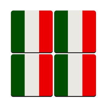 Italy flag, ΣΕΤ 4 Σουβέρ ξύλινα τετράγωνα (9cm)