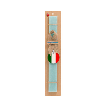 Italy flag, Easter Set, wooden keychain & aromatic flat Easter candle (30cm) (TURQUOISE)